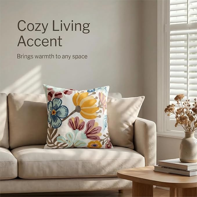 18x18 Embroidered Throw Pillow Cover – White Pumpkin Blossom Cotton Decorative - Image 9