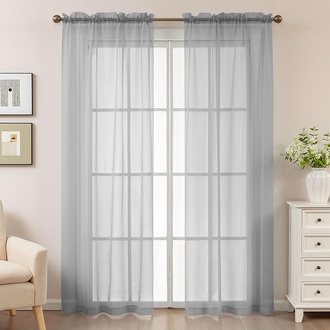 Grey Sheer Curtains 84 Inches Long, Privacy Semi Sheer Curtains - Image 2