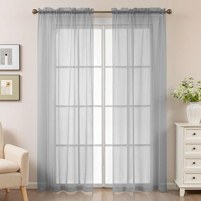 Grey Sheer Curtains 84 Inches Long, Privacy Semi Sheer Curtains - Image 2