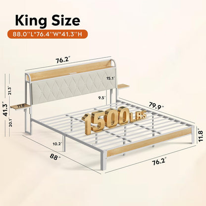 wlive king size bed frame with headboard, upholstered shown in use