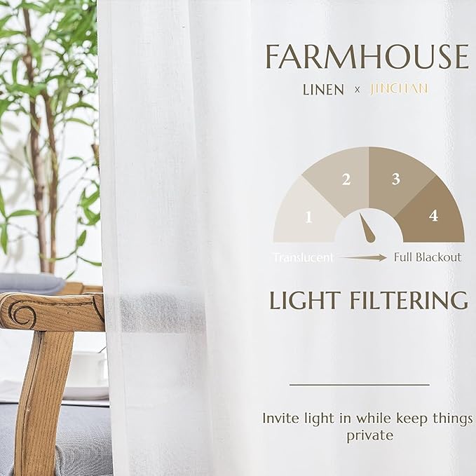 jinchan White Semi Sheer Curtains 96 Inch 2 Panel Light Filtering Linen Blend - Image 9