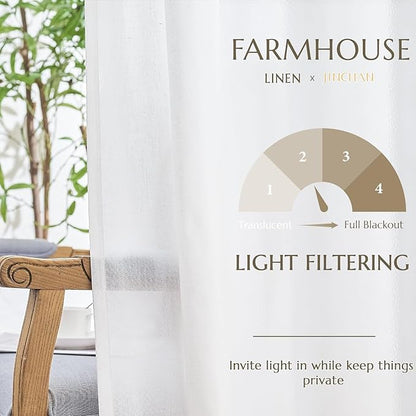 jinchan White Semi Sheer Curtains 96 Inch 2 Panel Light Filtering Linen Blend - Image 9