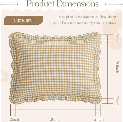 KKJIAF 2 Pcs Plaid Ruffle Pillow Case Standard Size, Cotton Gingham Ruffled - Image 2