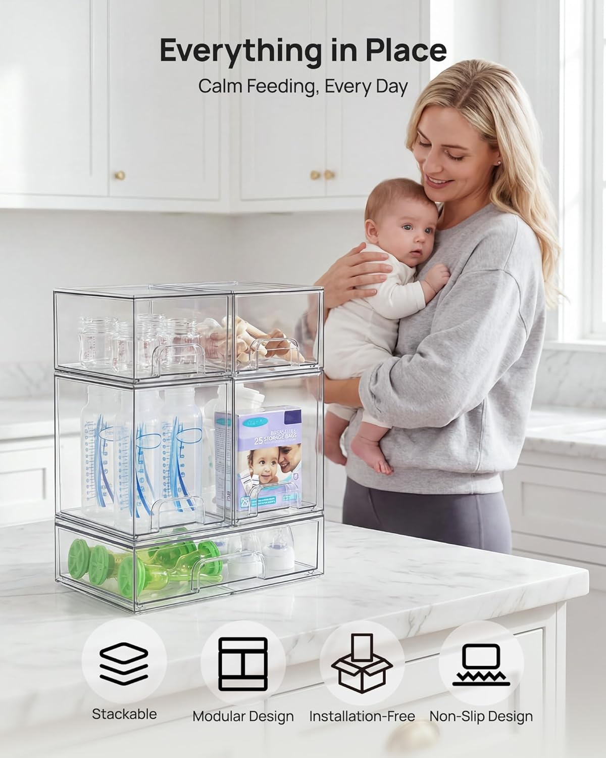vtopmart clear stackable storage drawers set of 5, side view
