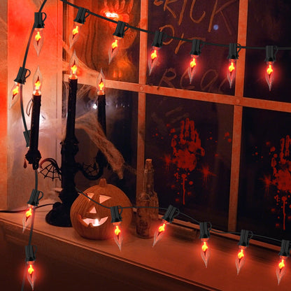 PASUTO 27.8Ft Halloween Decor Lights Flickering Flame String Lights with 25+4 Pack Clear Glass Flame Light Bulbs for Fall Decor Halloween Decorations Indoor Outdoor Home Party Fireplace, E12 Base