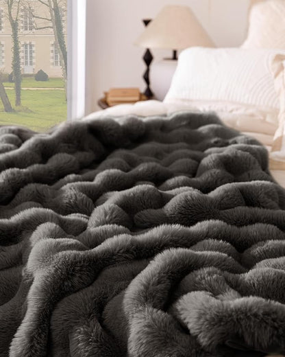 Ultra Soft Cozy Faux Fur Throw Blanket-Fuzzy Plush Thick Bubble Blanket - Image 8