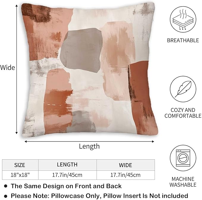 Throw Pillow Covers 18x18 Set of 2, Soft Colors Cushion Covers, Decorative - Image 3