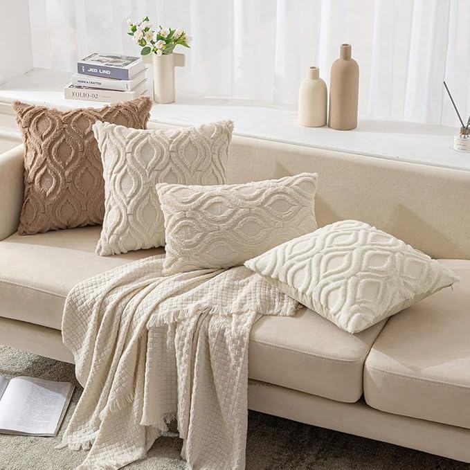 MIULEE Light Brown Throw Pillow Covers 16x16 Inch, Soft Winter Plush Faux Wool - Image 5