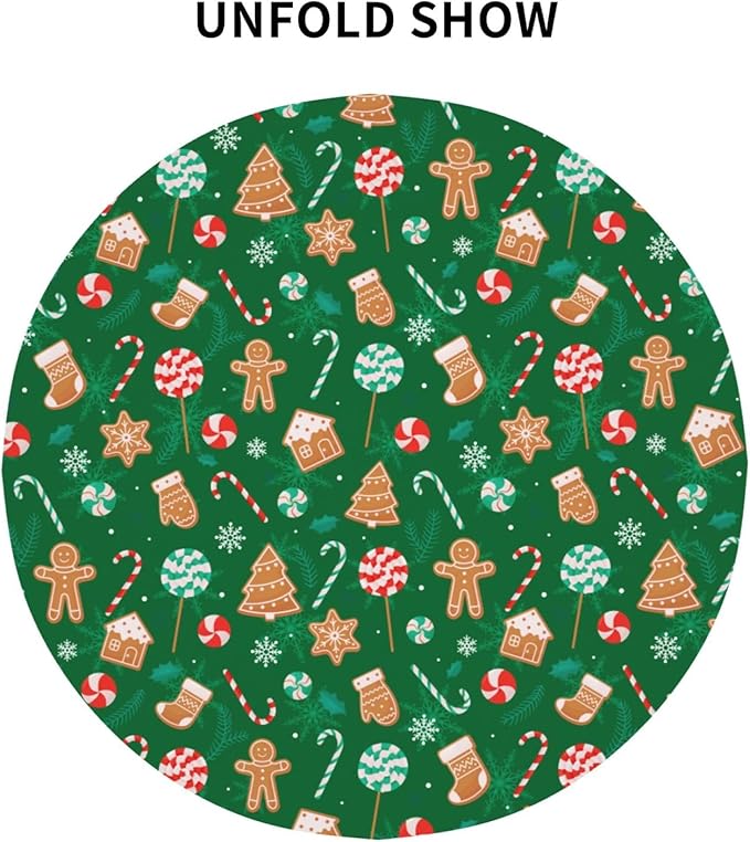 Green Gingerbread Man Round Tablecloth 60 Inch, Christmas Candy Cane - Image 8
