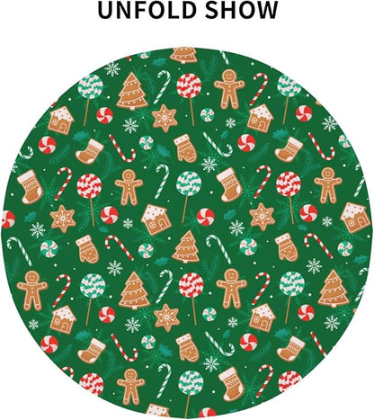 Green Gingerbread Man Round Tablecloth 60 Inch, Christmas Candy Cane - Image 8