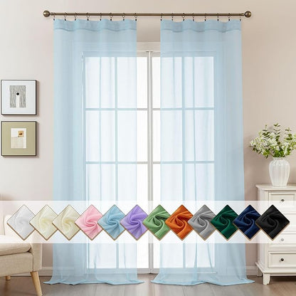 Blue Sheer Curtains 96 Inches Long, Privacy Semi Sheer Curtains by ABLUEN