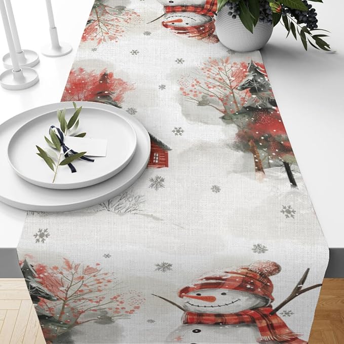 Snow Table Runner, Snowman Dining Table Runner, Christmas Coffee Table Decor - Image 6