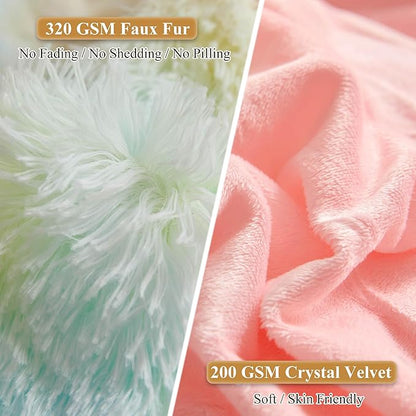 XeGe Rainbow Faux Fur Fluffy Throw Pillow Cases, Plush Shaggy Soft Furry - Image 4