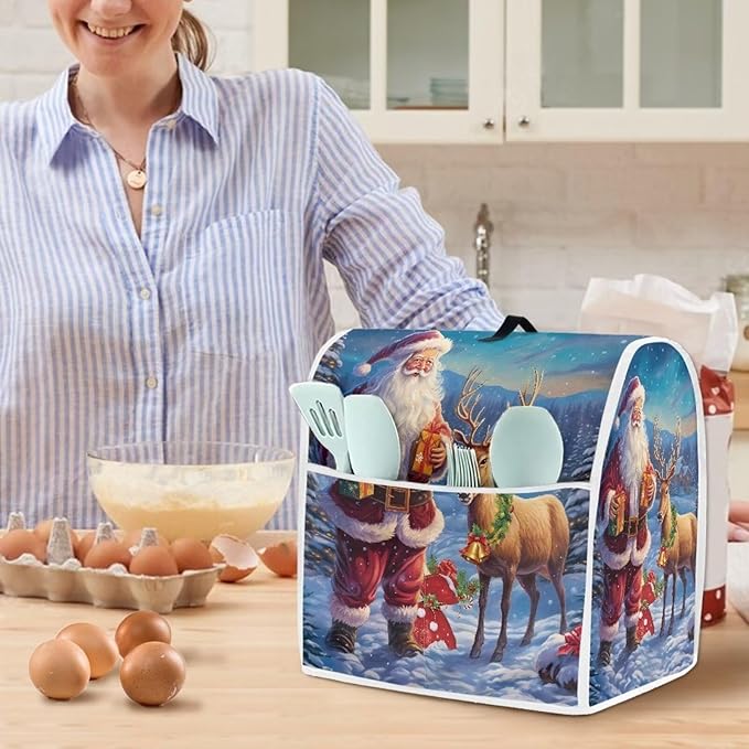 Christmas Stand Mixer Cover for Kitchen Aid 6-8 Qt Mixer, Santa Claus Elk Small - Image 2