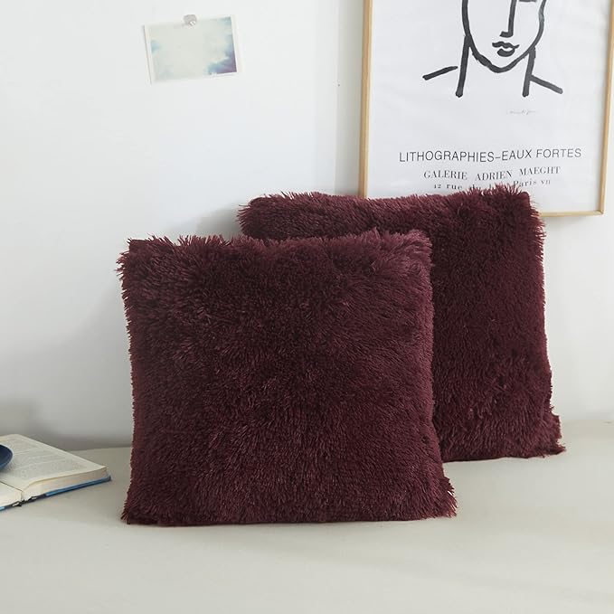 XeGe Faux Fur Throw Pillow Covers, Shaggy Fluffy Cushion Covers, Plush Furry by XeGe