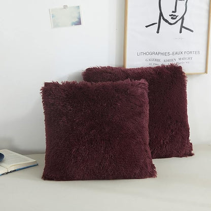 XeGe Faux Fur Throw Pillow Covers, Shaggy Fluffy Cushion Covers, Plush Furry by XeGe