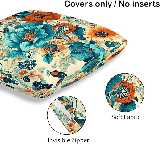 Floral Throw Pillow Covers 18x18 Set of 2, Flower Pillowcase - Image 6