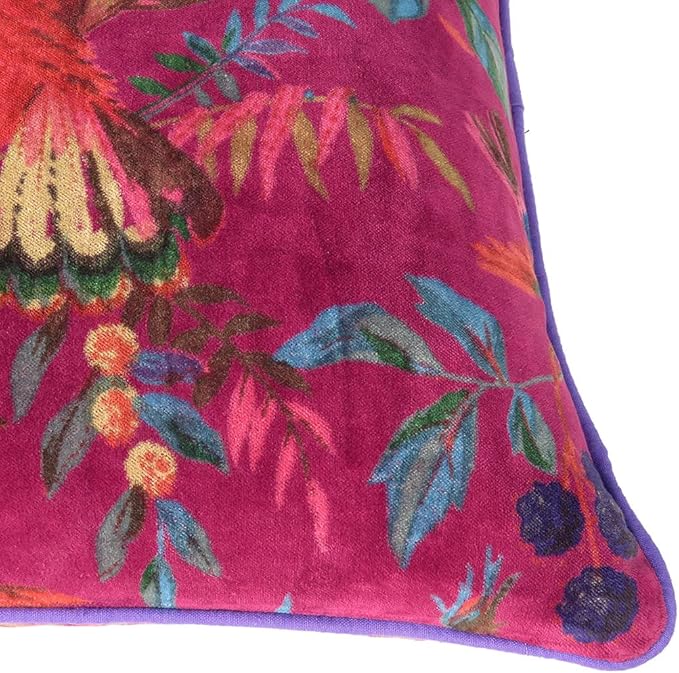 Eyes of India 16x16 Burgundy Red Velvet Floral Flower Bird Throw Pillow Sofa - Image 5