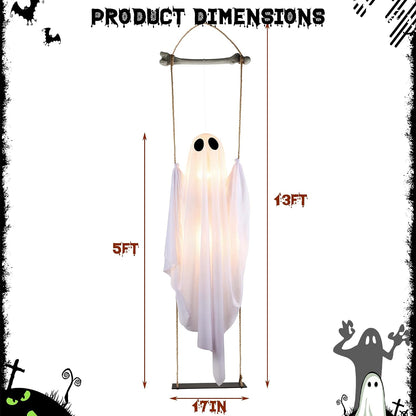 Halloween Decorations Outdoor Indoor, 5 FT Large Pre-Assembled Swinging Ghost, Halloween Hanging Spooky Swing Ghost Decor for Outside Porch Yard Tree Garden Lawn