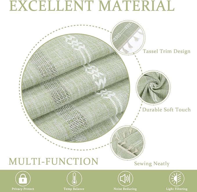 ColorBird Sage Curtain 84 inch Length, 2 Panels Farmhouse Linen Curtains - Image 3