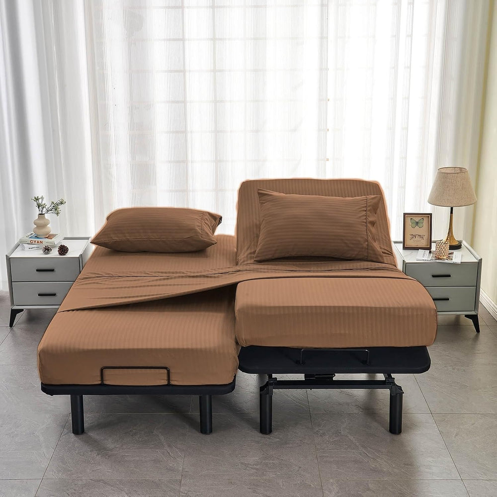 Kingnex Striped Split California King Sheets Sets for Adjustable Bed with Dee...