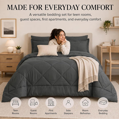 cozylux full comforter set 82"x86" dark grey, view 9