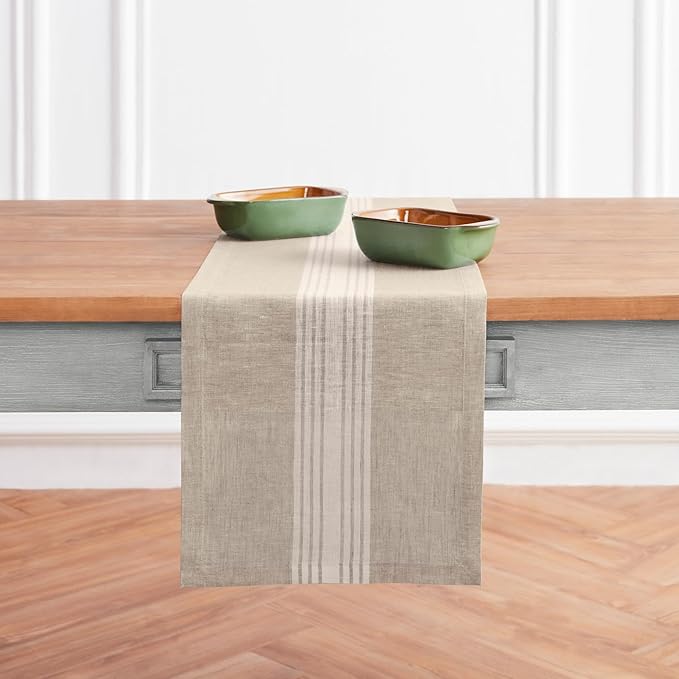 Solino Home Stripe Linen Table Runner 120 Inches Long by SolinoHome
