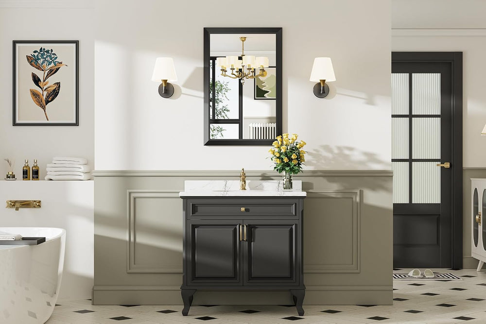 Briivue Black Metal Framed Bathroom Wall Mirror, 24x36 Inch