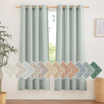 NICETOWN Thick Linen Sage Green Curtains 72 inches Long, Grommet Linen Weave by NICETOWN
