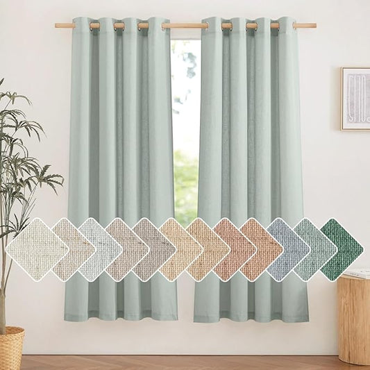 NICETOWN Thick Linen Sage Green Curtains 72 inches Long, Grommet Linen Weave by NICETOWN
