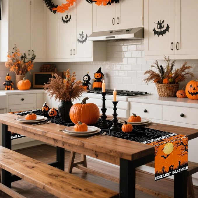 Happy Halloween Table Runner Since Last Halloween Orange Night Full Moon Black - Image 2