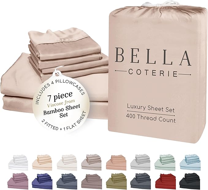 Bella Coterie 7 Piece Luxury Bamboo Viscose Split King Size Sheet Set | 2 by BC