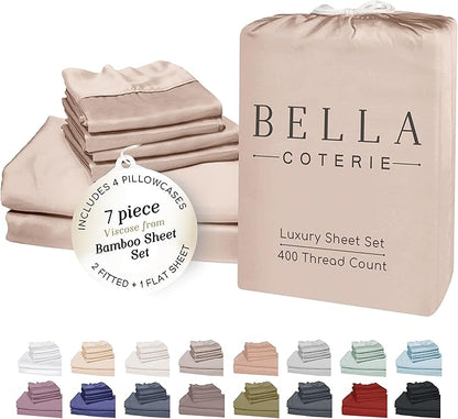 Bella Coterie 7 Piece Luxury Bamboo Viscose Split King Size Sheet Set | 2 by BC