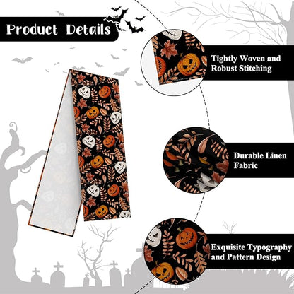 Happy Halloween Table Runner Fall Autumn Yellow Maple Leaves Pumpkin - Image 7