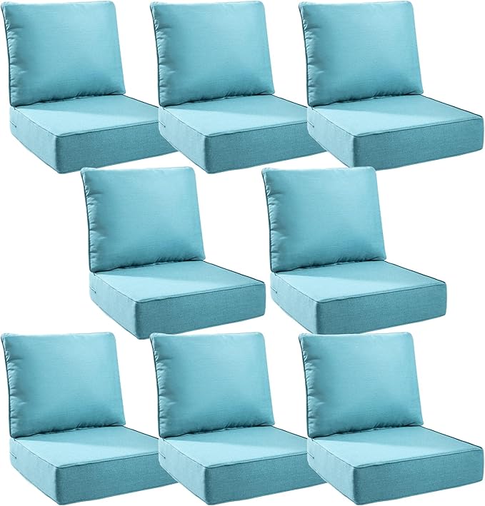 6" Thick Outdoor Cushions 24x24x6, 8-Set Deep Seat Patio Cushions by Pugire