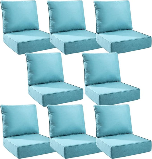 6" Thick Outdoor Cushions 24x24x6, 8-Set Deep Seat Patio Cushions by Pugire