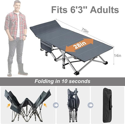 ABORON Camping Cot for Adult 28" Extra Wide, 2PK Heavy-Duty 1200D Oxford Cot - Image 6