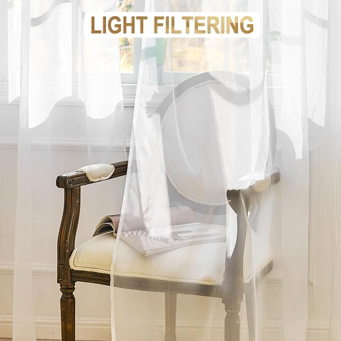 Foil Stripe White Sheer Curtains 104 inches Length 2 Panels - Image 5