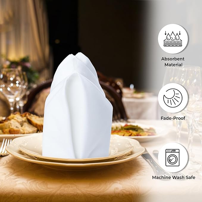 Urban Villa White Cloth Napkins Set of 12 100% Cotton Dinner Napkins Cloths Washable 20”x20” Absorbent Soft Durable Reusable-Ideal for Everyday Use Parties Wedding Thanks Giving Christmas Halloween
