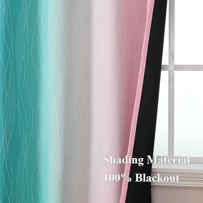 Estelar Textiler Pink and Teal Blackout Curtains 45 Inch Length, Full Light - Image 5