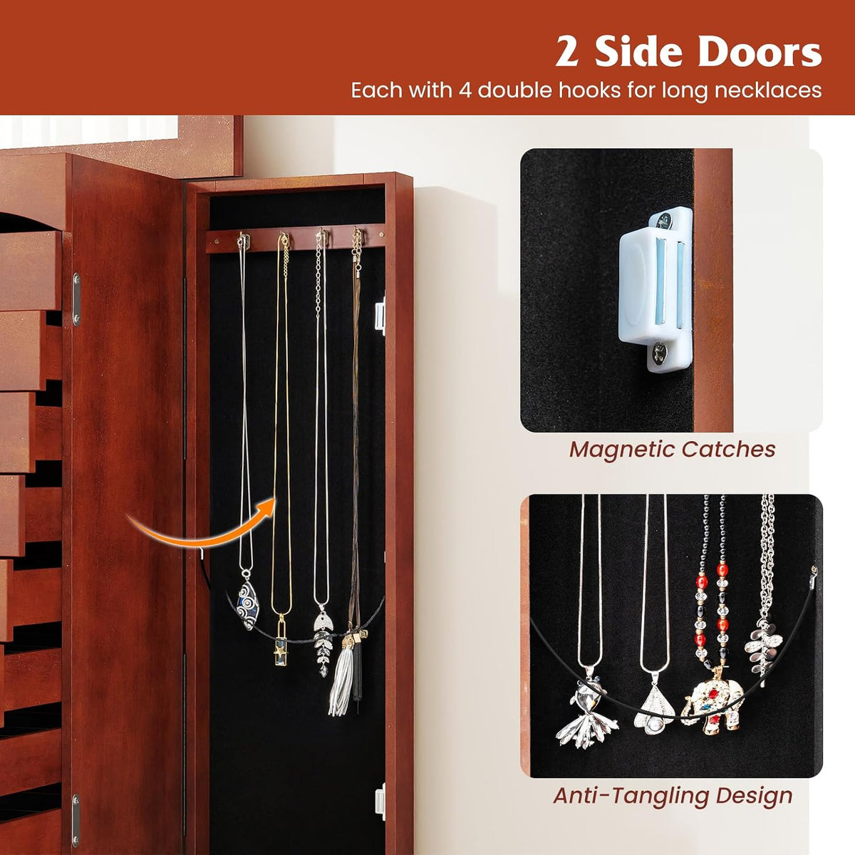 giantex standing jewelry cabinet with 9 drawers, flip, package contents