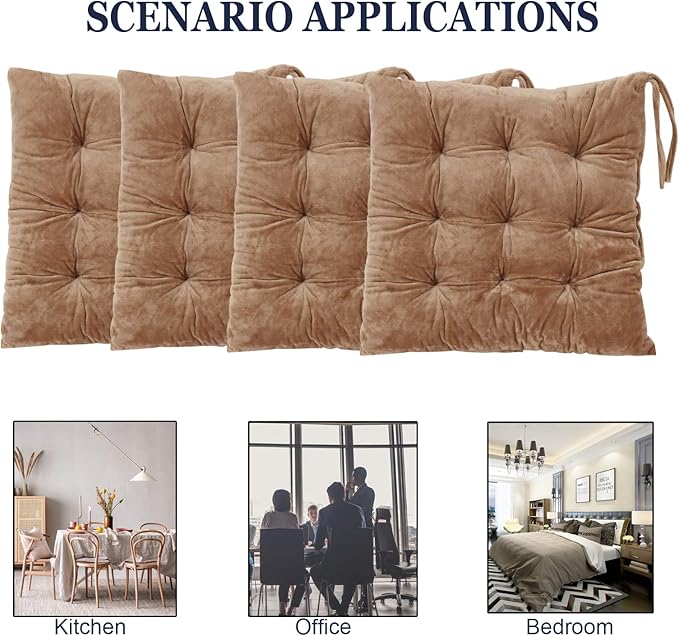 Set of 4 Square Chair Pads Indoor Seat Cushions Pillows - Image 5