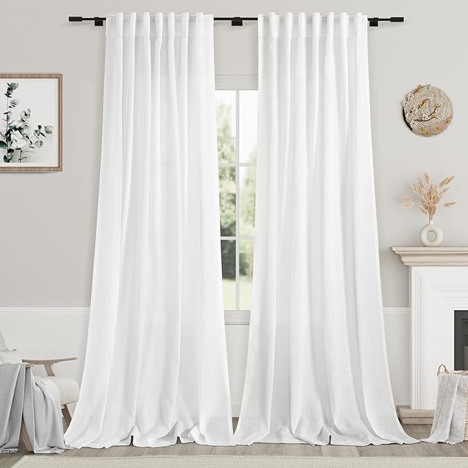 Extra Long White Curtain 108 inches Long 2 Panels Set by Nanspring
