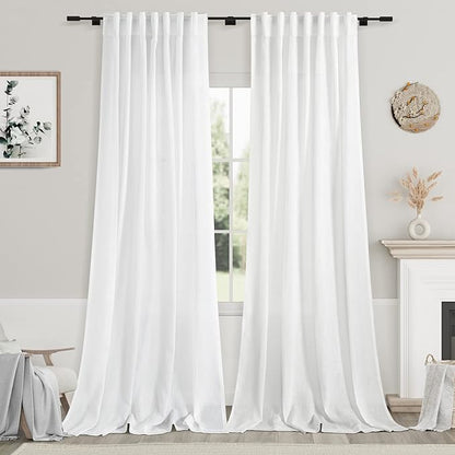 Extra Long White Curtain 108 inches Long 2 Panels Set by Nanspring