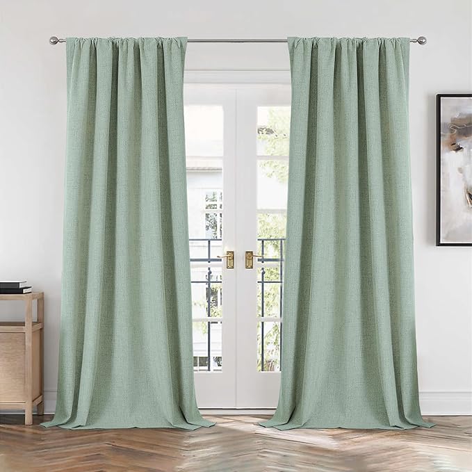 CUCRAF Linen 100% Blackout Curtains 63 Inch Length 2 Panels Set, Back Tab and - Image 7