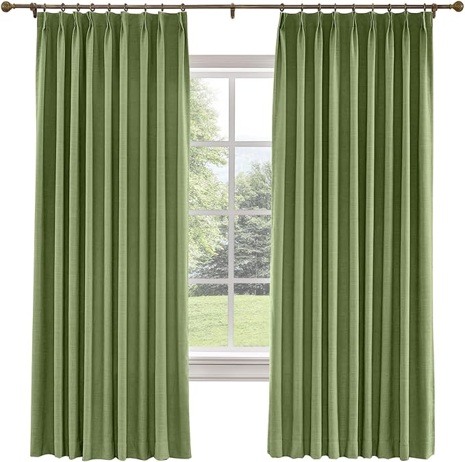 TWOPAGES 26 W x 108 L inch Pinch Pleated Curtain Room Darkening Linen Drapery by TWOPAGES