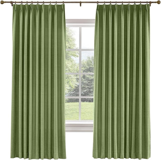 TWOPAGES 26 W x 96 L inch Pinch Pleated Curtain Room Darkening Linen Drapery by TWOPAGES