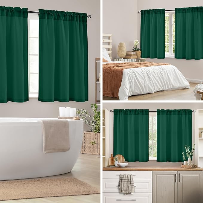 HOMEIDEAS Non-See-Through Dark Green Privacy Semi Sheer Curtains 63 Inches Long - Image 7