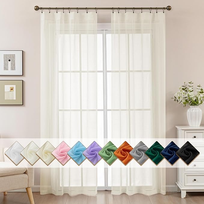 Natural Sheer Curtains 84 Inches Long, Privacy Semi Sheer Curtains by ABLUEN