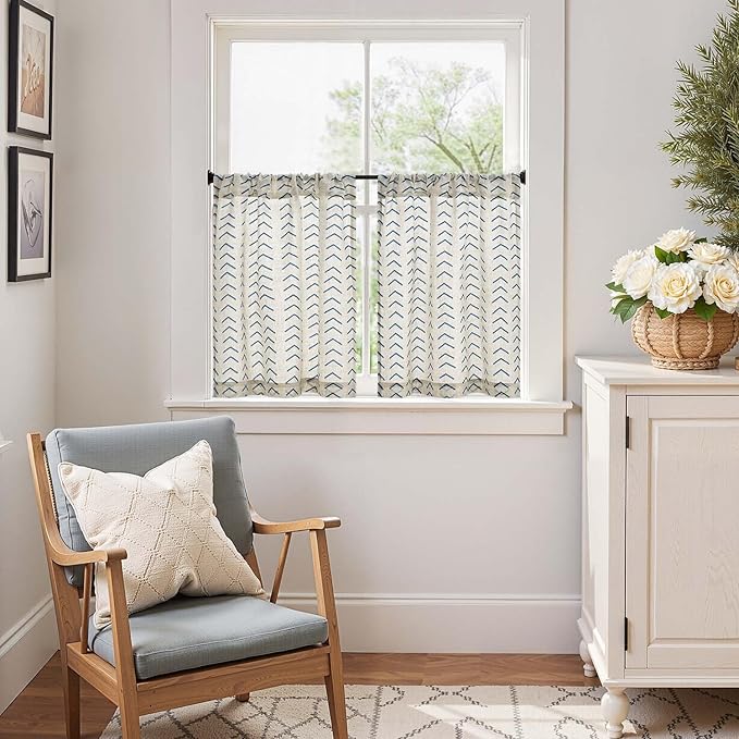 jinchan Arrow Boho Linen Blend Kitchen Curtains 24 Inch Length Herringbone - Image 5